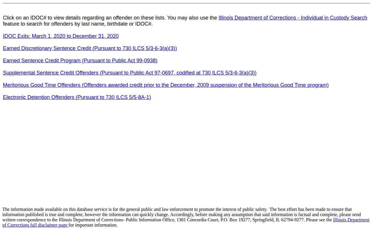 Illinois IDOC earned discretionary sentence credit release notice page