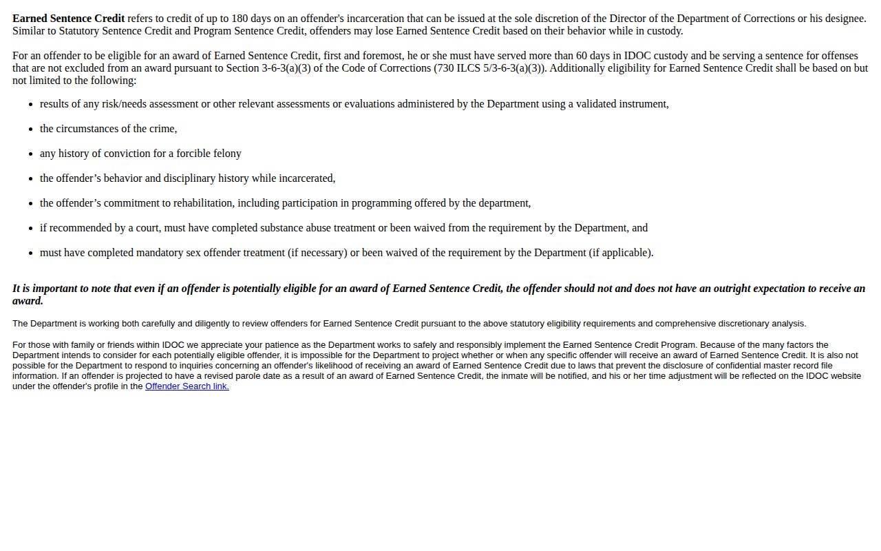 Illinois IDOC sentence credit explanation